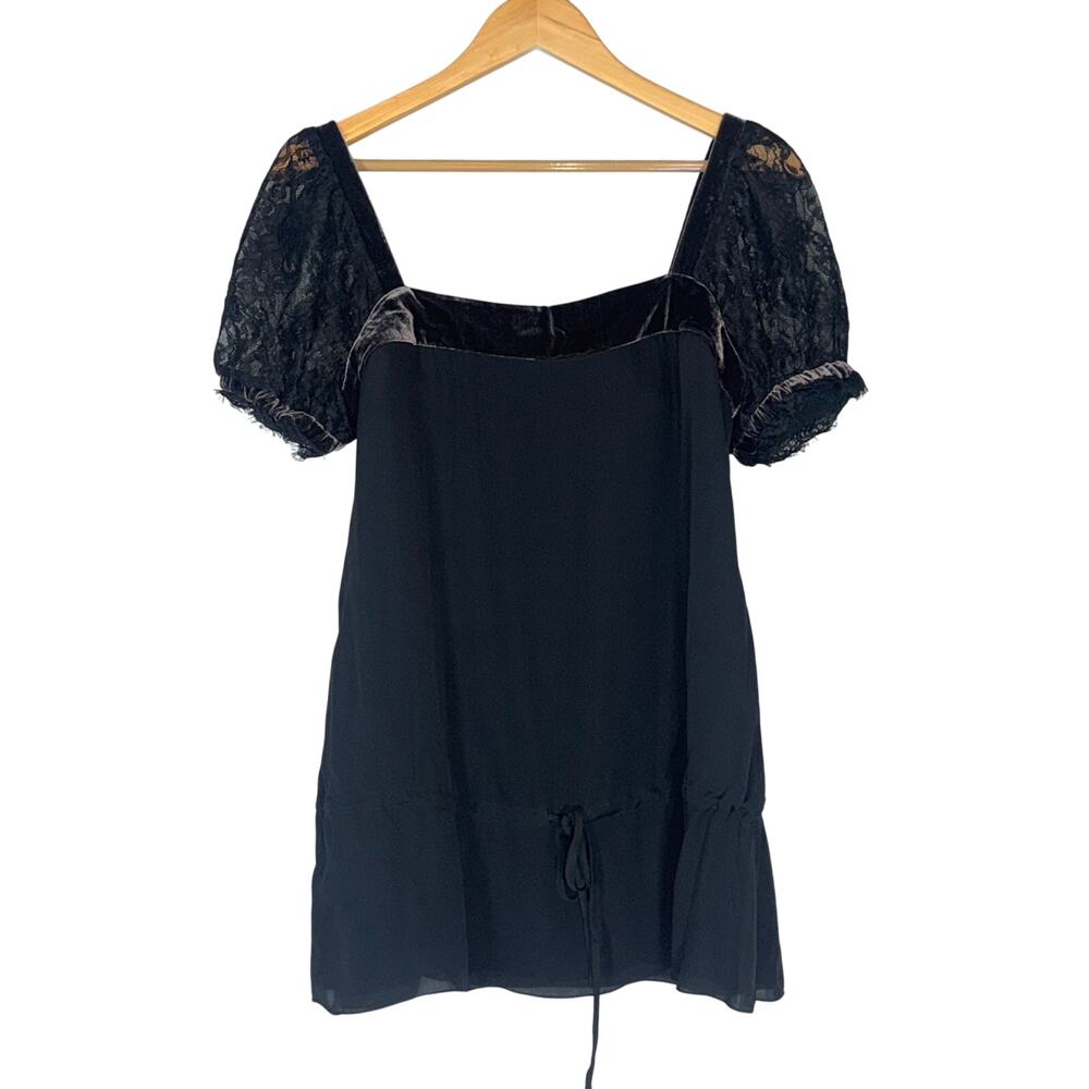 Express Black 100% Silk Blouse Top Medium Puff Sleeves Fairygoth Whimsigoth